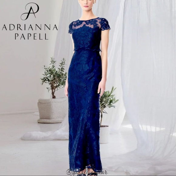 Adrianna Papell Metallic Lace Column Gown - Picture 7 of 7